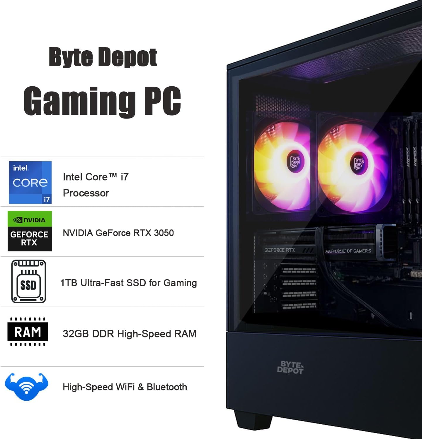 Gamer Master Gaming Desktop PC - Intel Core i7, 32GB RAM, 1TB NVMe M.2 SSD, NVIDIA GeForce RTX 3050 6GB GDDR6, WiFi 6 Ready & Windows 11 Pro
