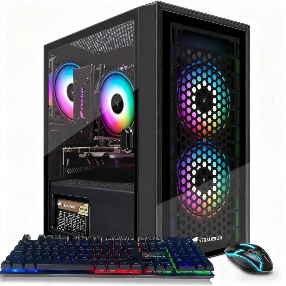 STGAubron Gaming PC Desktop, Intel Core i7 up to 3.9G, Radeon RX 580 8G, 16GB RAM, 512GB SSD, WiFi 6, BT 5.0, RGB Fan x 4, Windows 11 Home
