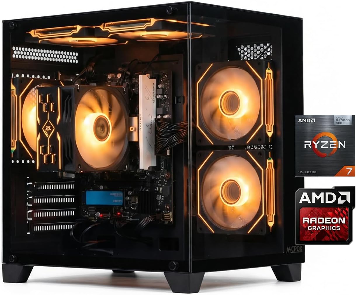 ALCPOK Gaming PC Desktop, AMD Ryzen 7 5700G 3.8GHz, 16GB DDR4 3200MHz RAM, 1TB NVMe SSD, 550W Bronze Power Supply, ARGB Fans,Tower Computer for Office,Light Gaming,Photo Editing