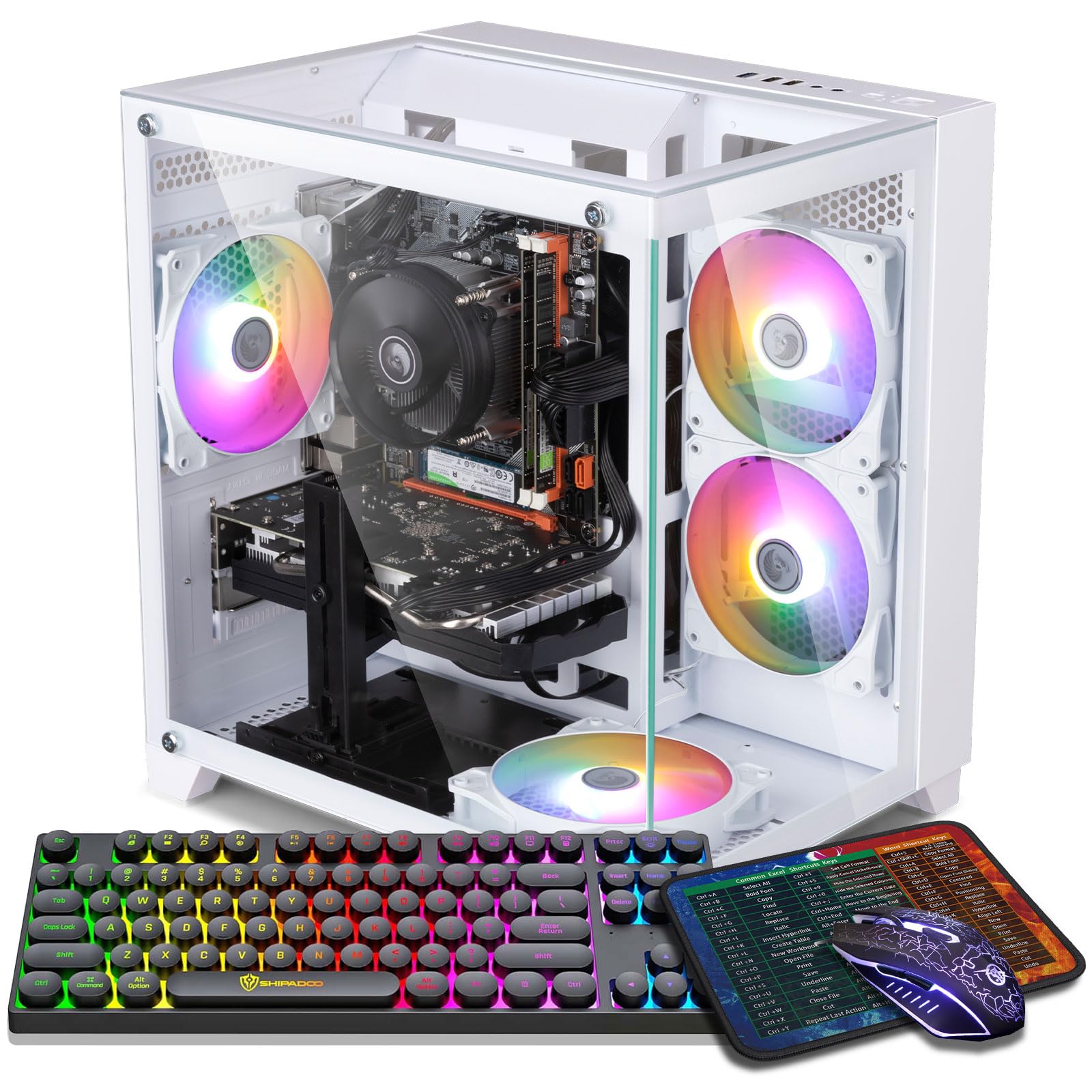 Gaming PC Desktop Computer, Intel Core I7 up to 3.9GHz, GTX 1050Ti 4G GDDR5, 16G RAM, 512GB SSD, WiFi 5.0, Prebuilt Gaming PC Tower Computer with 5 RGB Fan
