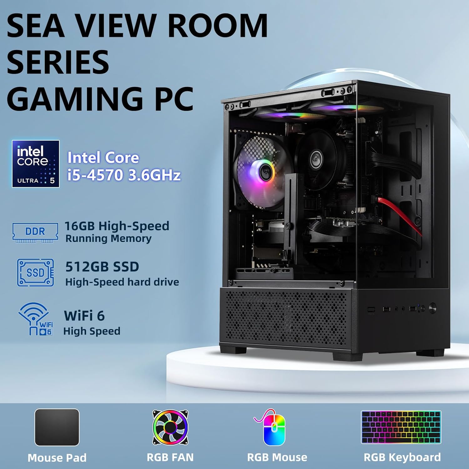 Tower Business Desktop Computer PC,Intel Core i5 up to 3.6GHz,16GB RAM, 512GB SSD,Windows 11 Home,WiFi，HDMI,RJ-45,Wired Keyboard & Mouse.