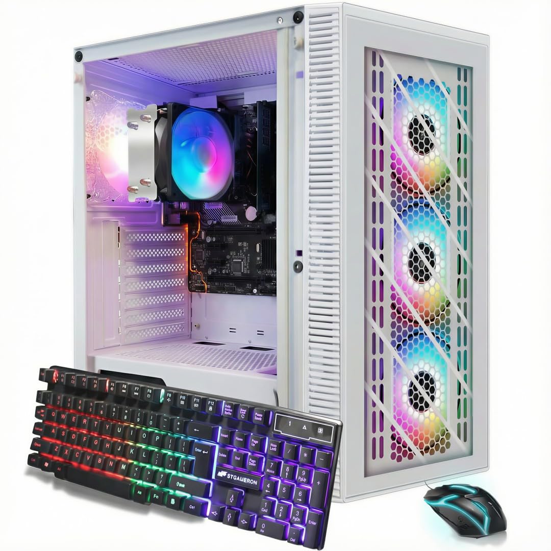 STGAubron Gaming PC Desktop, Intel Core i7 up to 3.9G, Radeon RX 580 8G, 16GB RAM, 512GB SSD, WiFi 6, BT 5.0, RGB Fan x 4, Windows 11 Home