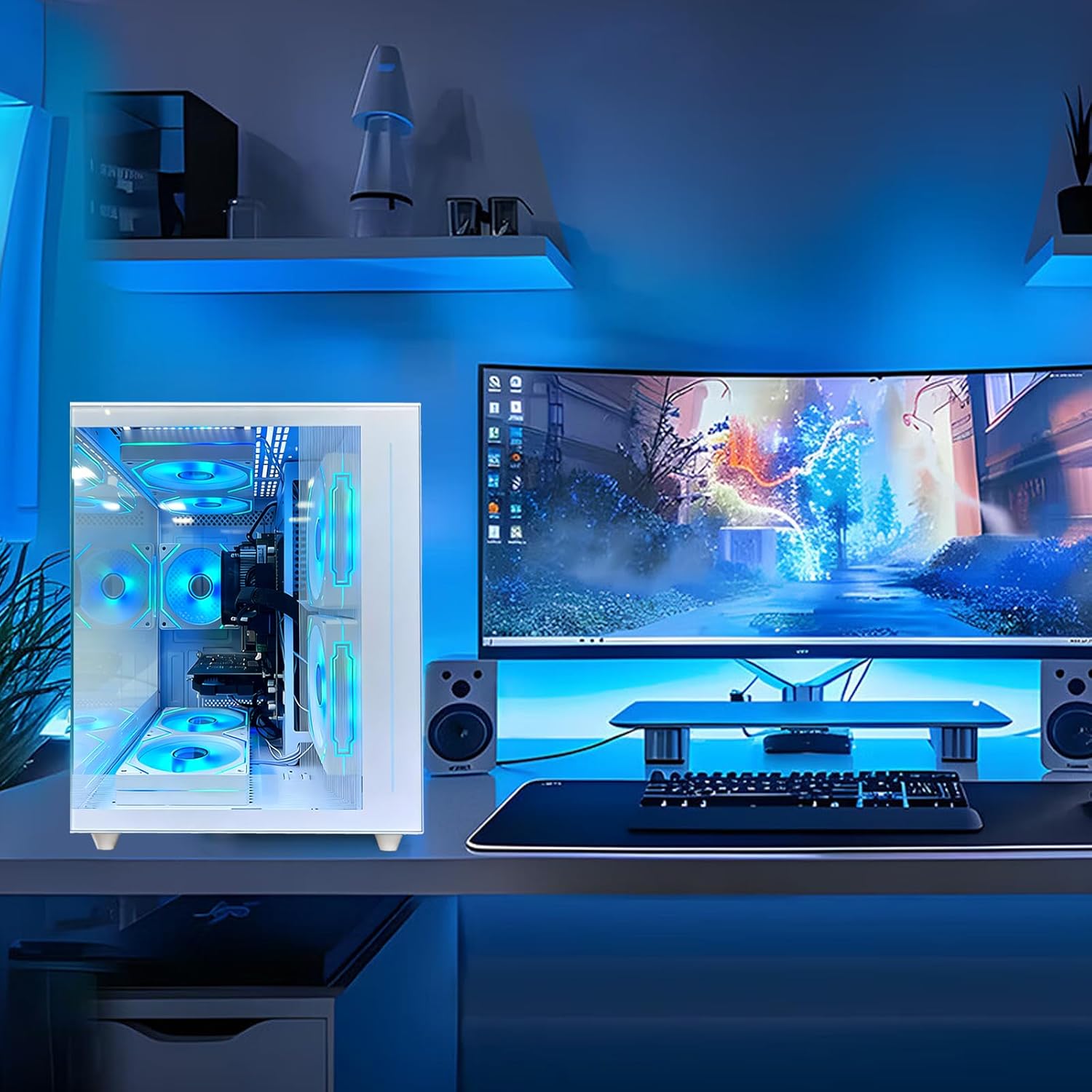 Prebuilt Desktop PC,Core i7 Processor Up to 4.0GHZ | 16G RAM | 256G SSD | WiFi 6 | 7 RGB Fans | Ready to use Computer Tower for Home and Office-White