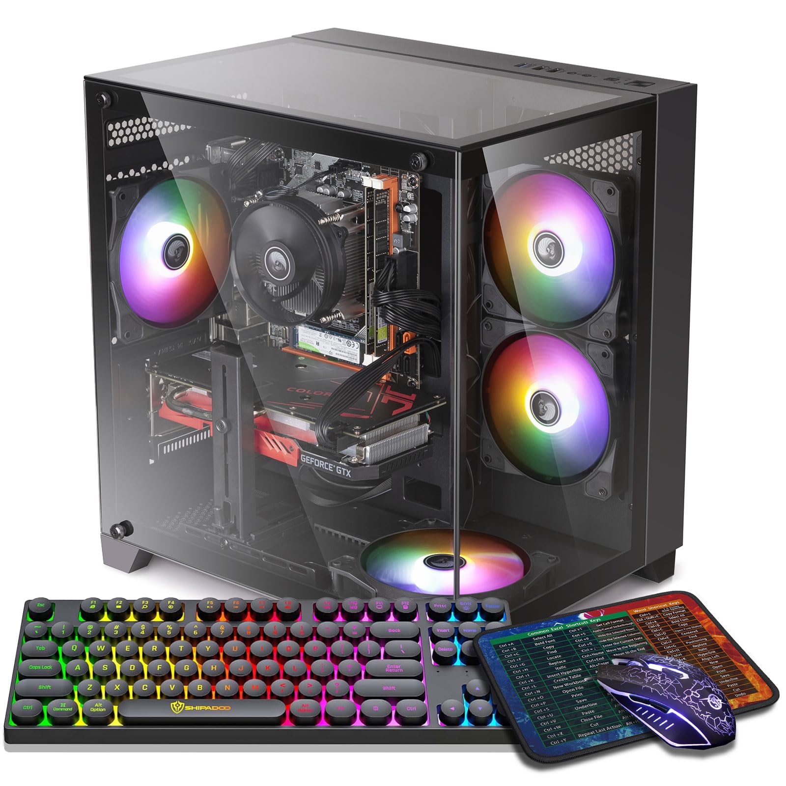 Gaming PC Desktop Computer, Intel Core I7 up to 3.9GHz, GTX 1050Ti 4G GDDR5, 16G RAM, 512GB SSD, WiFi 5.0, Prebuilt Gaming PC Tower Computer with 5 RGB Fan