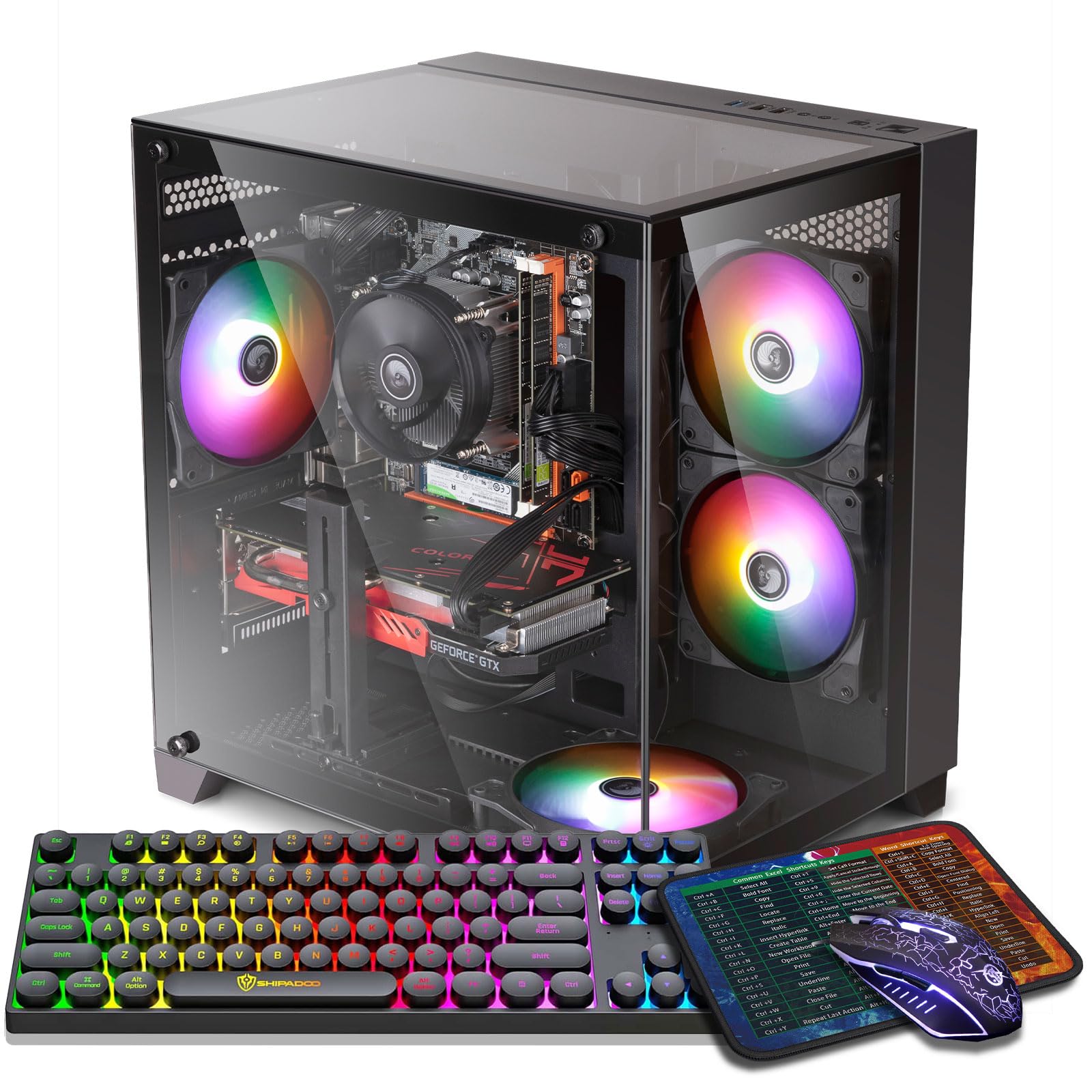 Gaming PC Desktop Computer, Intel Core I7 up to 3.9GHz, GTX 1050Ti 4G GDDR5, 16G RAM, 512GB SSD, WiFi 5.0, Prebuilt Gaming PC Tower Computer with 5 RGB Fan