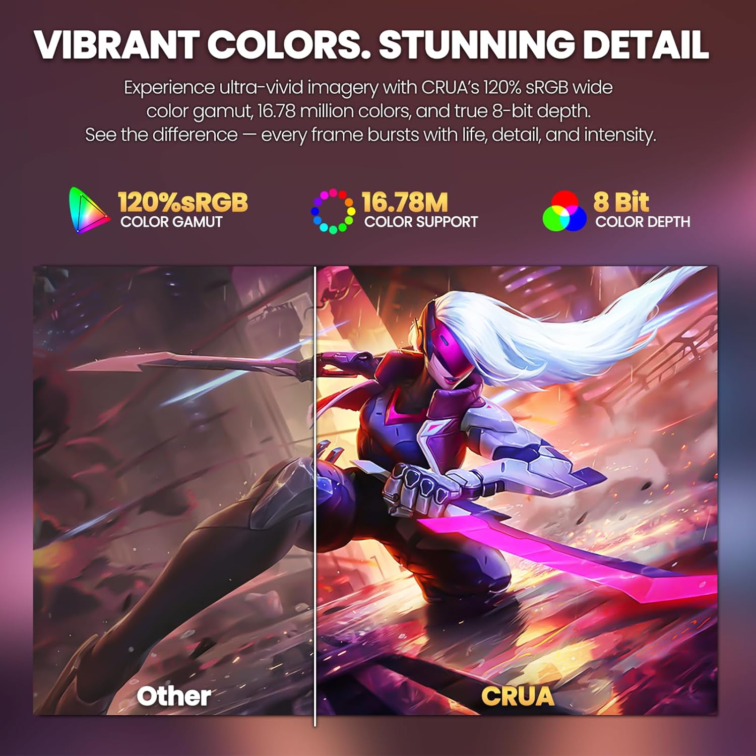 CRUA 27" Gaming Monitor, 144Hz 4K UHD(3840*2160P) IPS Screen, Supports Height/Pivot/Rotating/Tilt Adjustable Vertical Monitor, AMD Freesync, 120% sRGB, Built-in Speakers, Wall Mountable Installs-White