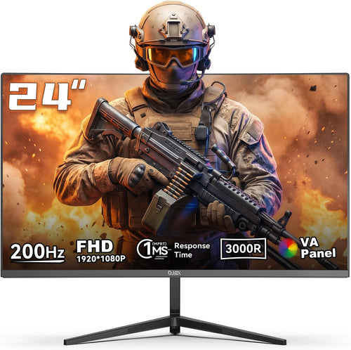 24 Inch Curved 200hz Gaming Monitor, FHD 1080p Computer Monitor with 3000R, 4000:1 Contrast, 1ms Response Time, 99% sRGB, AMD FreeSync, Eye Care, HDMI 2.0 & DP 1.4, VESA Mount, for Game & Office