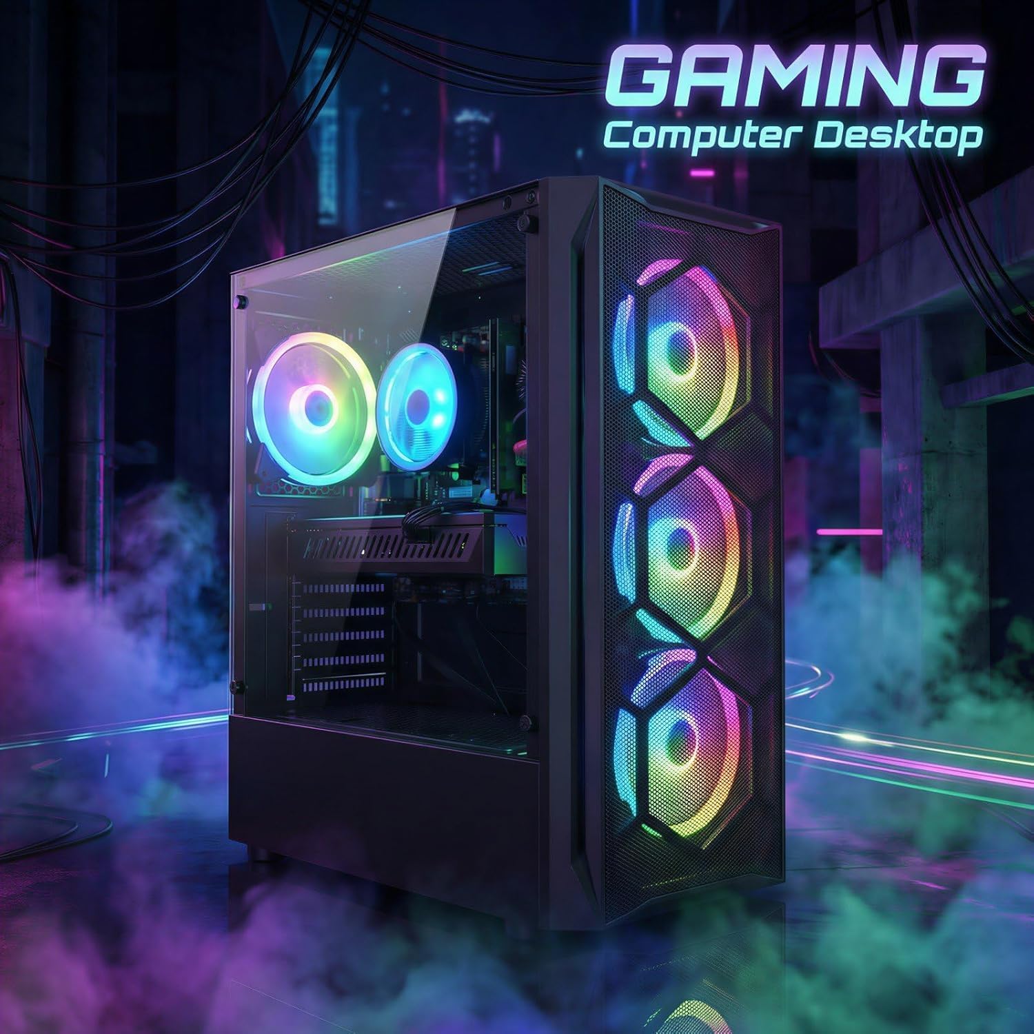 STGAubron Gaming PC Desktop, Intel Core i7 up to 3.9G, Radeon RX 580 8G, 16GB RAM, 512GB SSD, WiFi 6, BT 5.0, RGB Fan x 4, Windows 11 Home