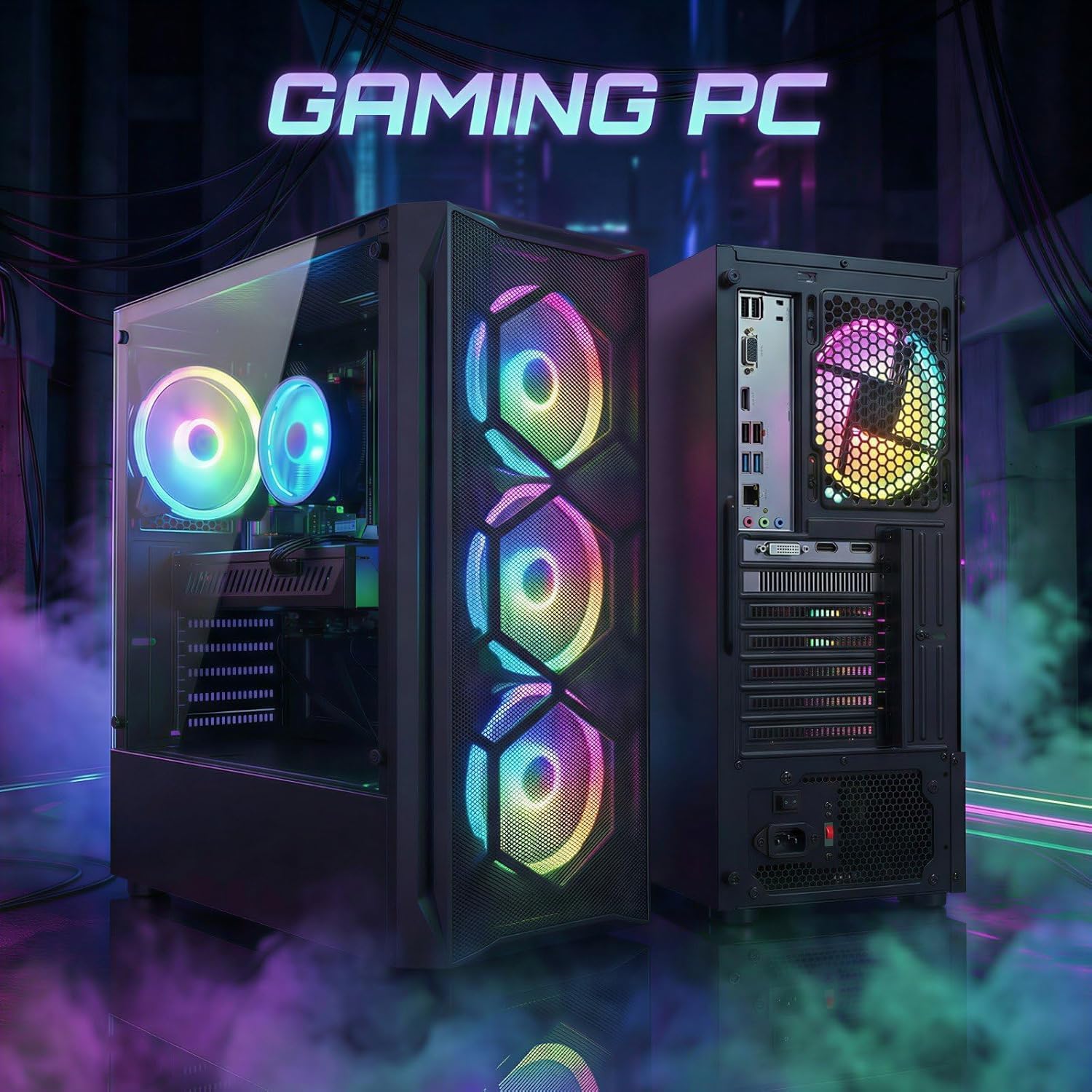 STGAubron Gaming PC Desktop, Intel Core i7 up to 3.9G, Radeon RX 580 8G, 16GB RAM, 512GB SSD, WiFi 6, BT 5.0, RGB Fan x 4, Windows 11 Home