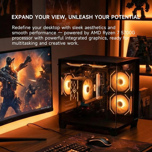 ALCPOK Gaming PC Desktop, AMD Ryzen 7 5700G 3.8GHz, 16GB DDR4 3200MHz RAM, 1TB NVMe SSD, 550W Bronze Power Supply, ARGB Fans,Tower Computer for Office,Light Gaming,Photo Editing
