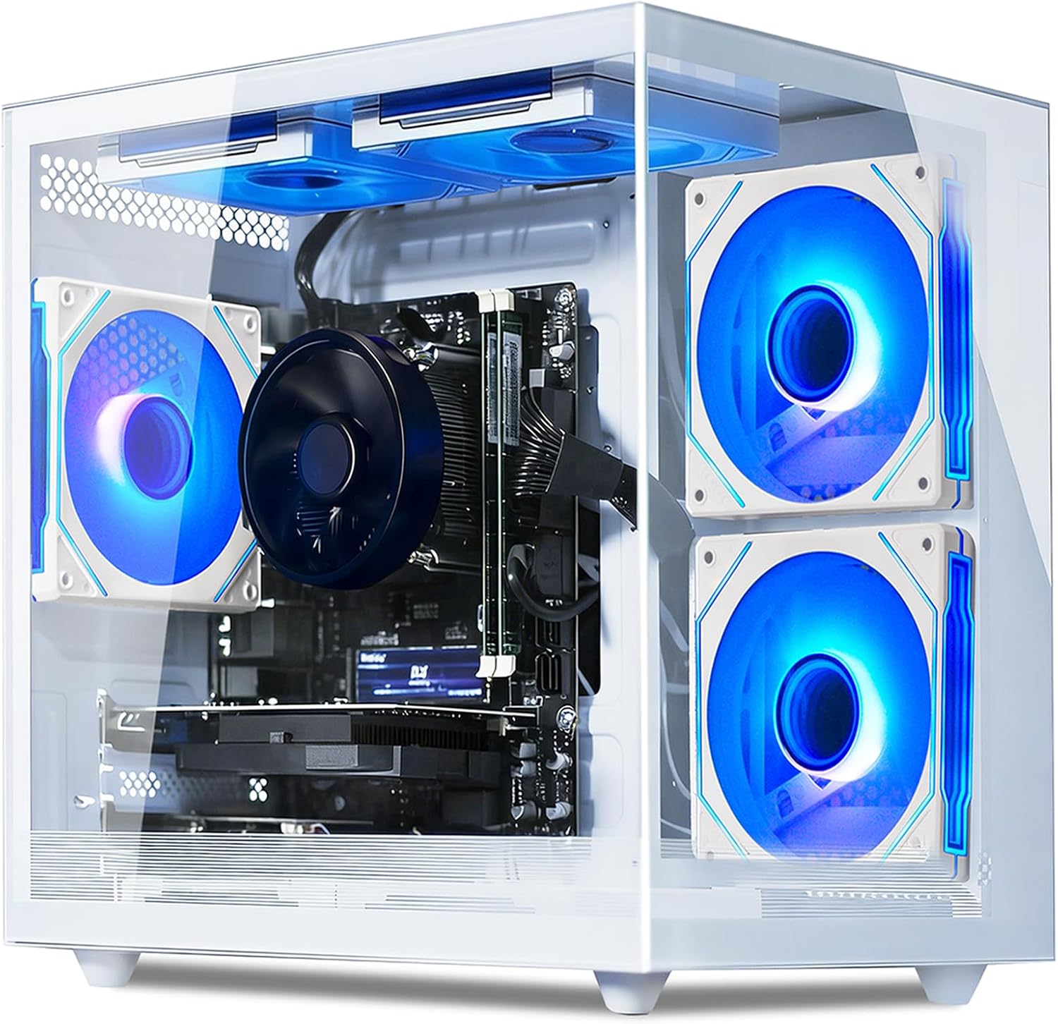 Prebuilt Desktop PC,Core i7 Processor Up to 4.0GHZ | 16G RAM | 256G SSD | WiFi 6 | 7 RGB Fans | Ready to use Computer Tower for Home and Office-White