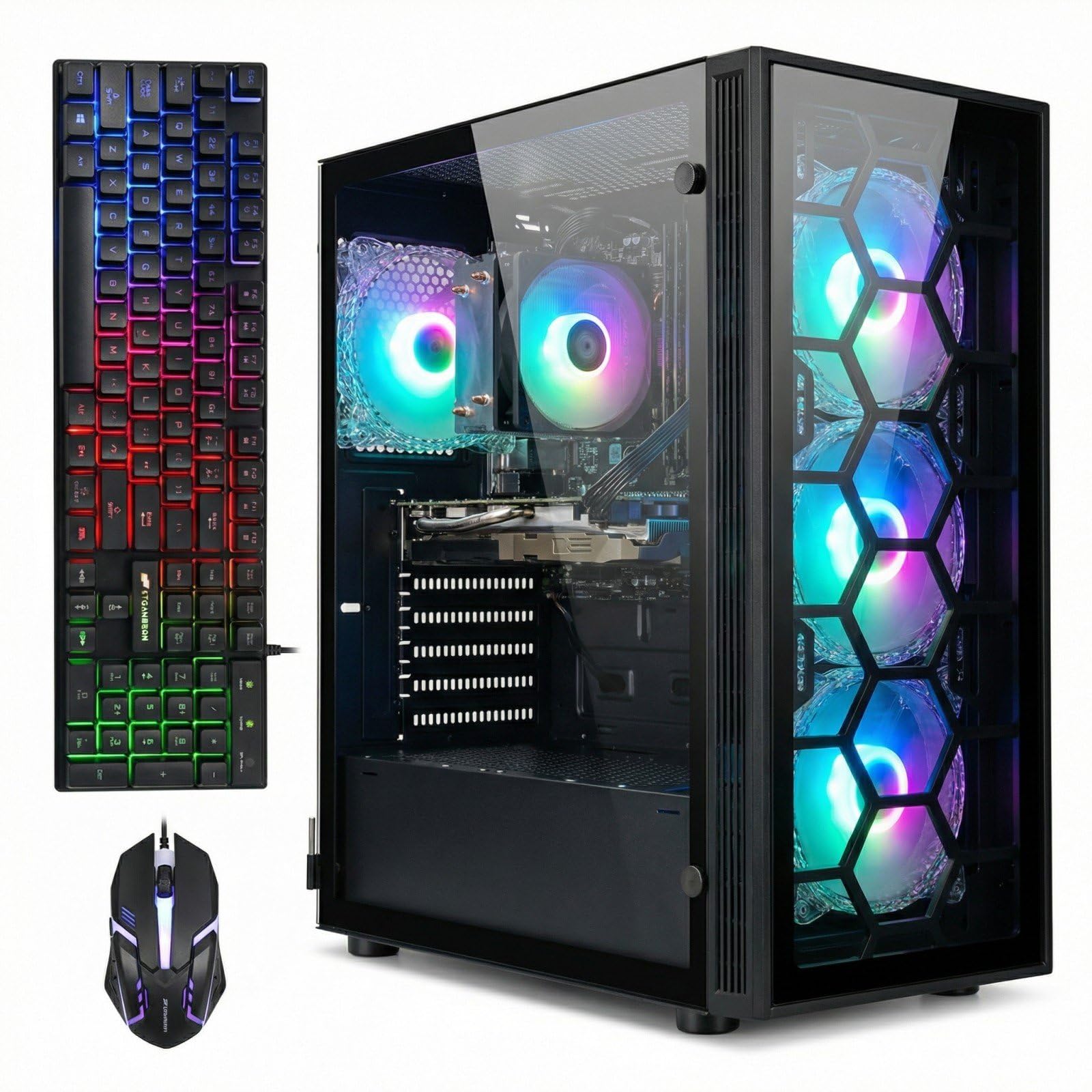 STGAubron Gaming PC Desktop, Intel Core i7 up to 3.9G, Radeon RX 580 8G, 16GB RAM, 512GB SSD, WiFi 6, BT 5.0, RGB Fan x 4, Windows 11 Home