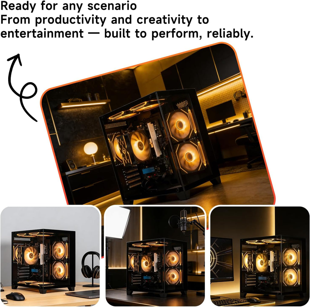 ALCPOK Gaming PC Desktop, AMD Ryzen 7 5700G 3.8GHz, 16GB DDR4 3200MHz RAM, 1TB NVMe SSD, 550W Bronze Power Supply, ARGB Fans,Tower Computer for Office,Light Gaming,Photo Editing