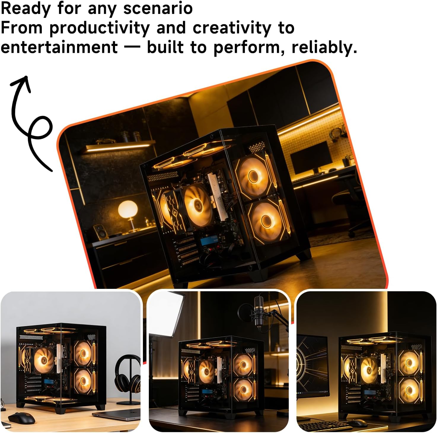 ALCPOK Gaming PC Desktop, AMD Ryzen 7 5700G 3.8GHz, 16GB DDR4 3200MHz RAM, 1TB NVMe SSD, 550W Bronze Power Supply, ARGB Fans,Tower Computer for Office,Light Gaming,Photo Editing