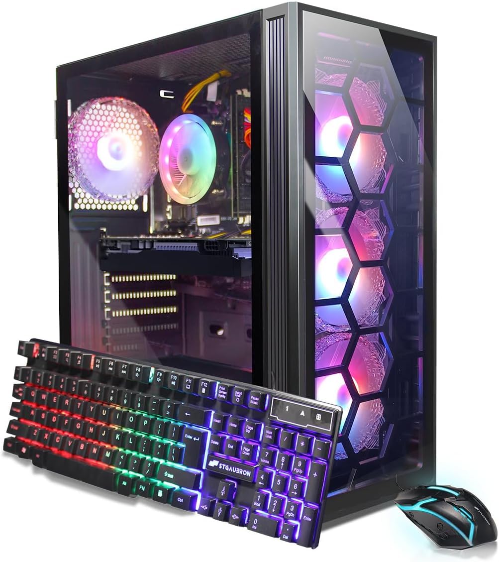 STGAubron Gaming PC Desktop, Intel Core i7 up to 3.9G, Radeon RX 580 8G, 16GB RAM, 512GB SSD, WiFi 6, BT 5.0, RGB Fan x 4, Windows 11 Home