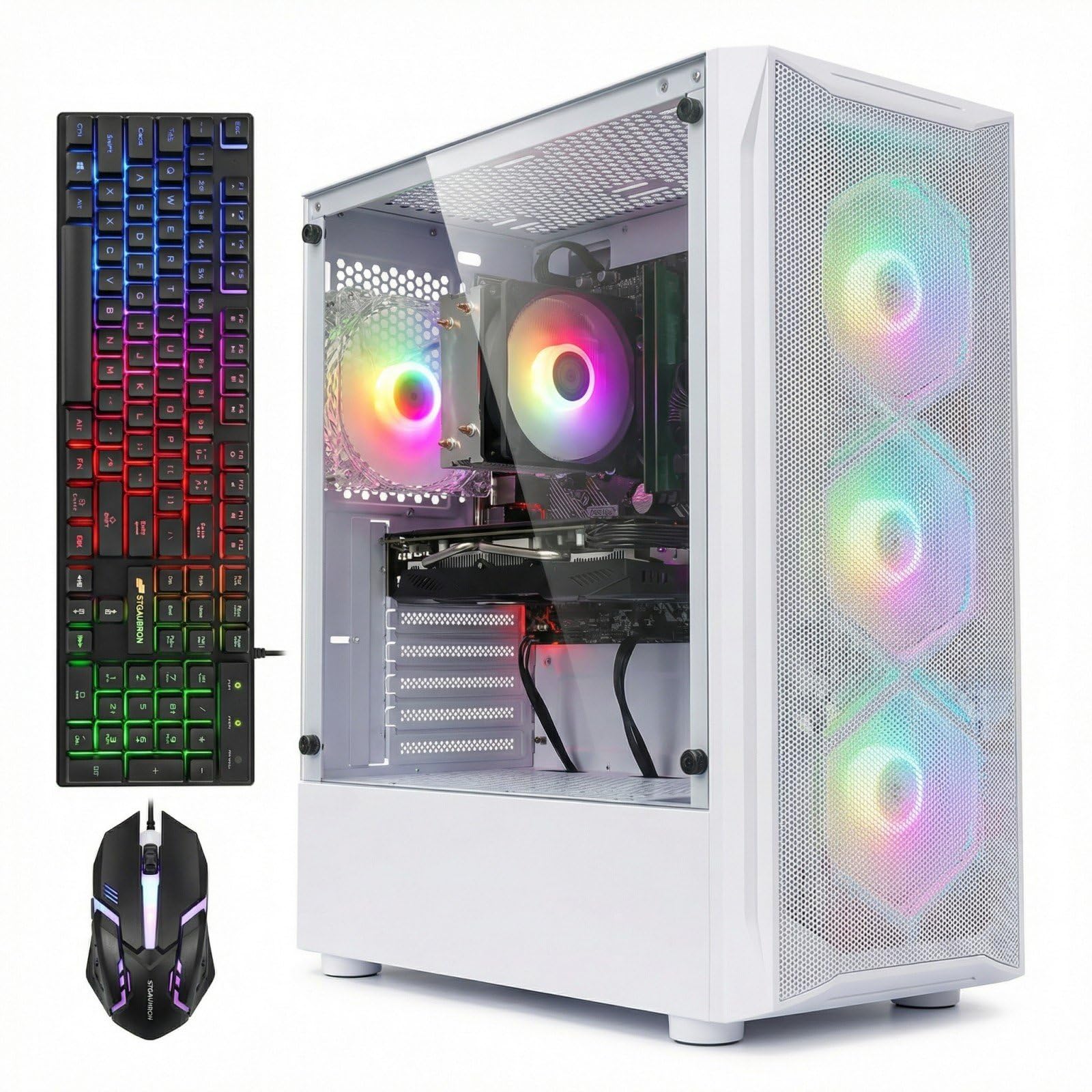 STGAubron Gaming PC Desktop Computer, AMD Ryzen 5 5500 up to 4.2GHz, GeForce RTX 3050 6G, 16GB DDR4, 512G SSD, WiFi 6 & BT 5.0, RGB Fan x 2, Windows 11 Home