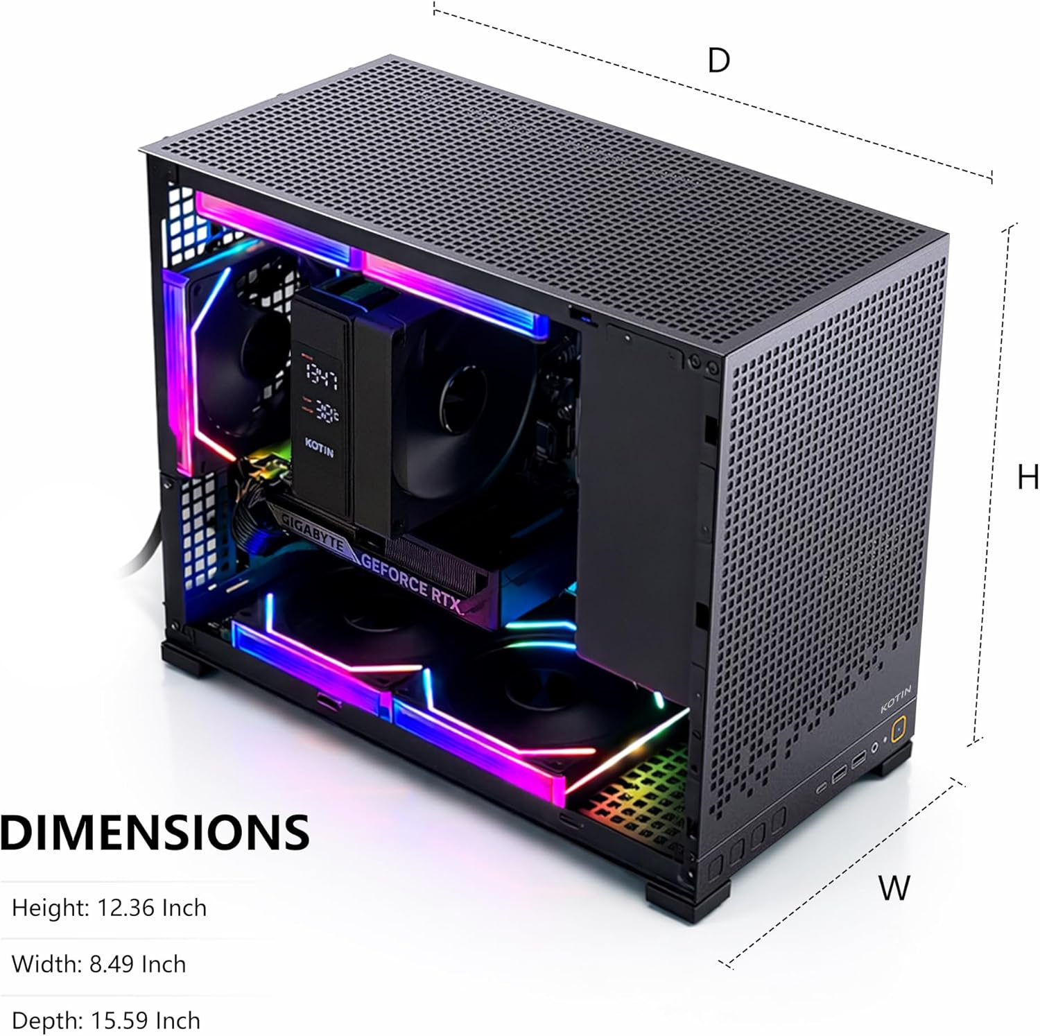 KOTIN Gaming PC D32B, AMD Ryzen 5 9600X Up to 5.4GHz, GeForce RTX 5060 8GB, 650W 80 Plus Gold PSU, Digital Display Air Cooler, 5 ARGB Fans, 16GB DDR5 6000MHz, 1TB PCIe 4.0 SSD, WiFi 7 Win11 Home