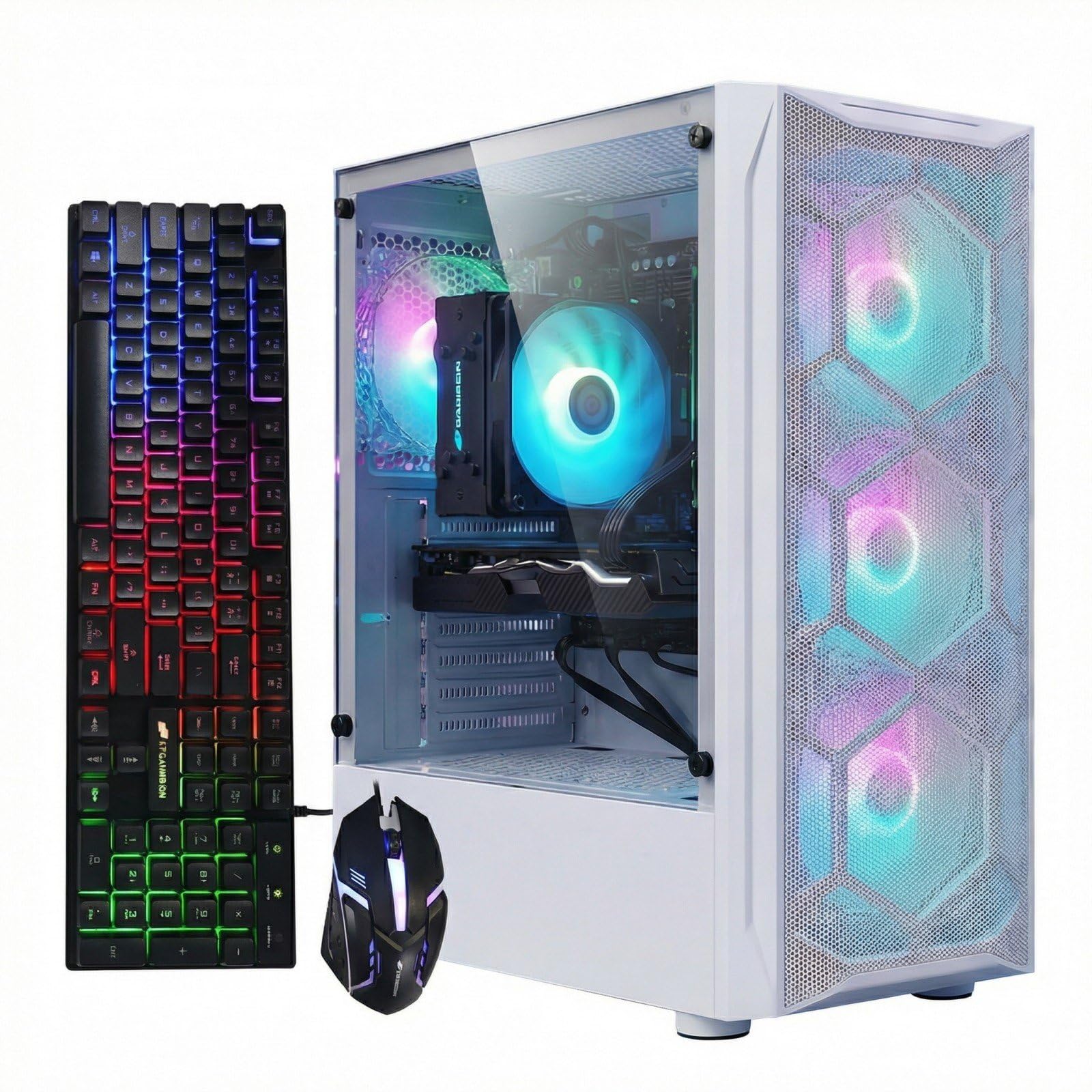 STGAubron Gaming PC Desktop, Intel i7 Xeon E5 3.0GHz, Radeon RX 550 4G, 16GB RAM, 512GB SSD, WiFi, BT 5.0, RGB Fan x 3, Windows 11 Home
