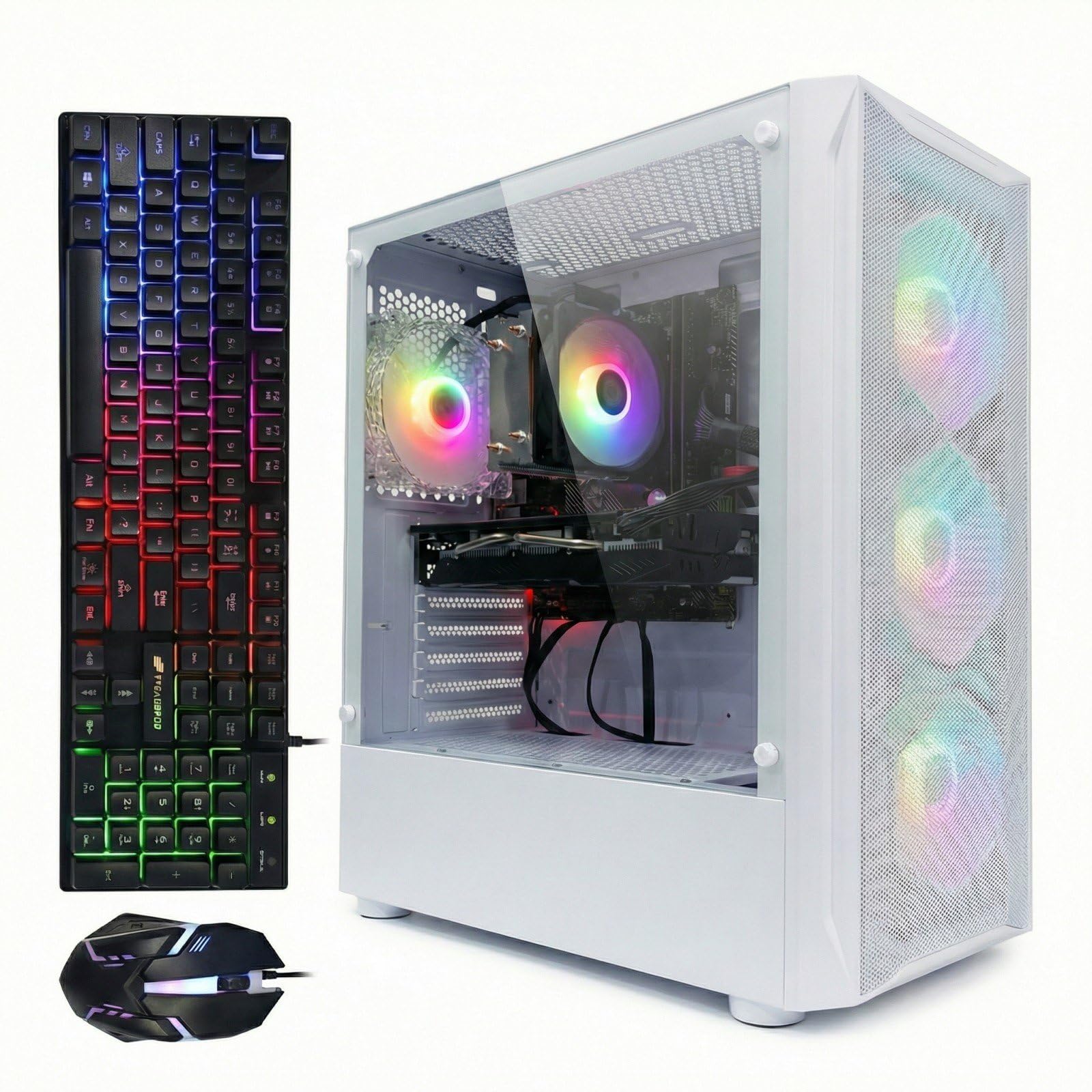 STGAubron Gaming PC Desktop, Intel Core i7 up to 3.9G, Radeon RX 580 8G, 16GB RAM, 512GB SSD, WiFi 6, BT 5.0, RGB Fan x 4, Windows 11 Home