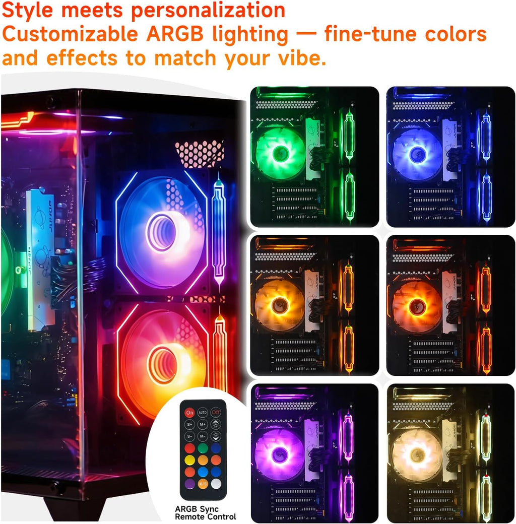 ALCPOK Gaming PC Desktop, AMD Ryzen 7 5700G 3.8GHz, 16GB DDR4 3200MHz RAM, 1TB NVMe SSD, 550W Bronze Power Supply, ARGB Fans,Tower Computer for Office,Light Gaming,Photo Editing