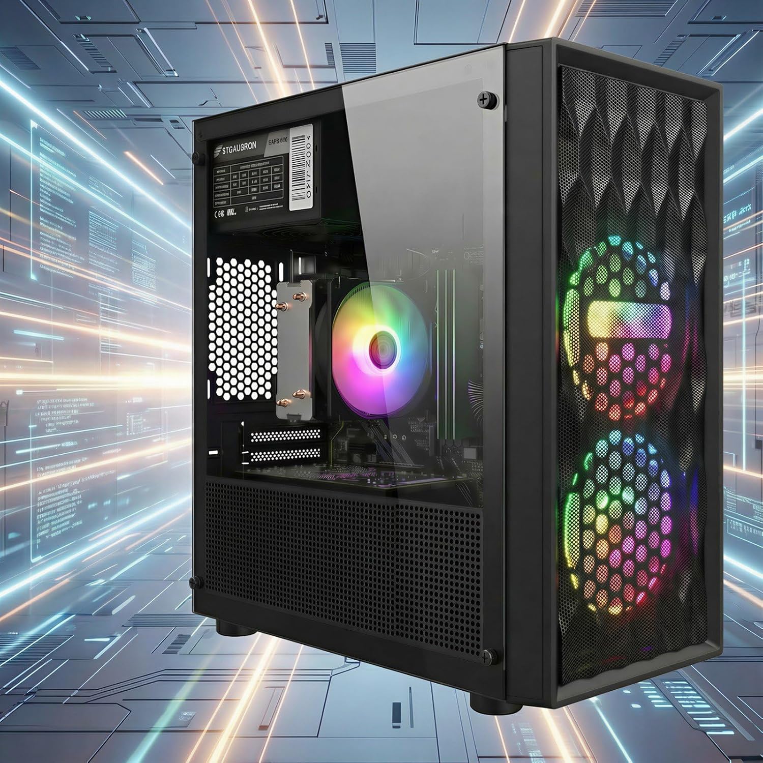 STGAubron Gaming PC Desktop Computer, AMD Ryzen 5 5500 up to 4.2GHz, GeForce RTX 3050 6G, 16GB DDR4, 512G SSD, WiFi 6 & BT 5.0, RGB Fan x 2, Windows 11 Home
