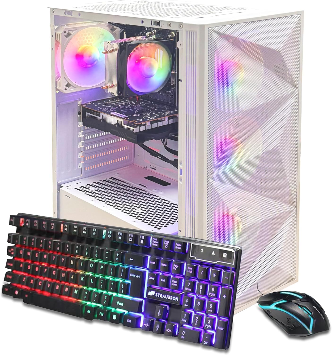 STGAubron Gaming PC Desktop, Intel Core i7 up to 3.9G, Radeon RX 580 8G, 16GB RAM, 512GB SSD, WiFi 6, BT 5.0, RGB Fan x 4, Windows 11 Home