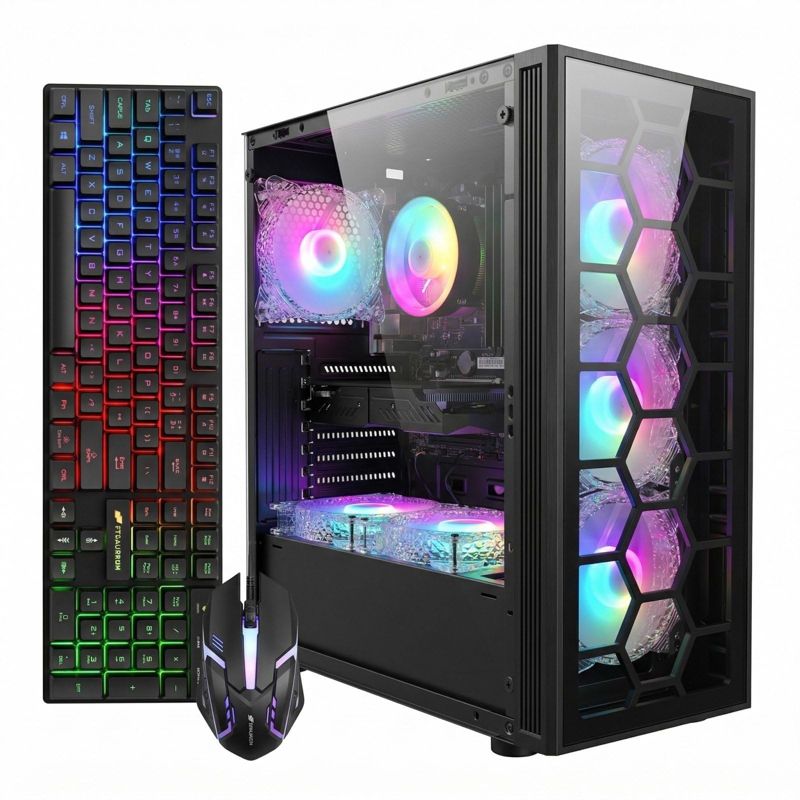 STGAubron Gaming PC Desktop, Intel Core i7 up to 3.9G, Radeon RX 580 8G, 16GB RAM, 512GB SSD, WiFi 6, BT 5.0, RGB Fan x 4, Windows 11 Home