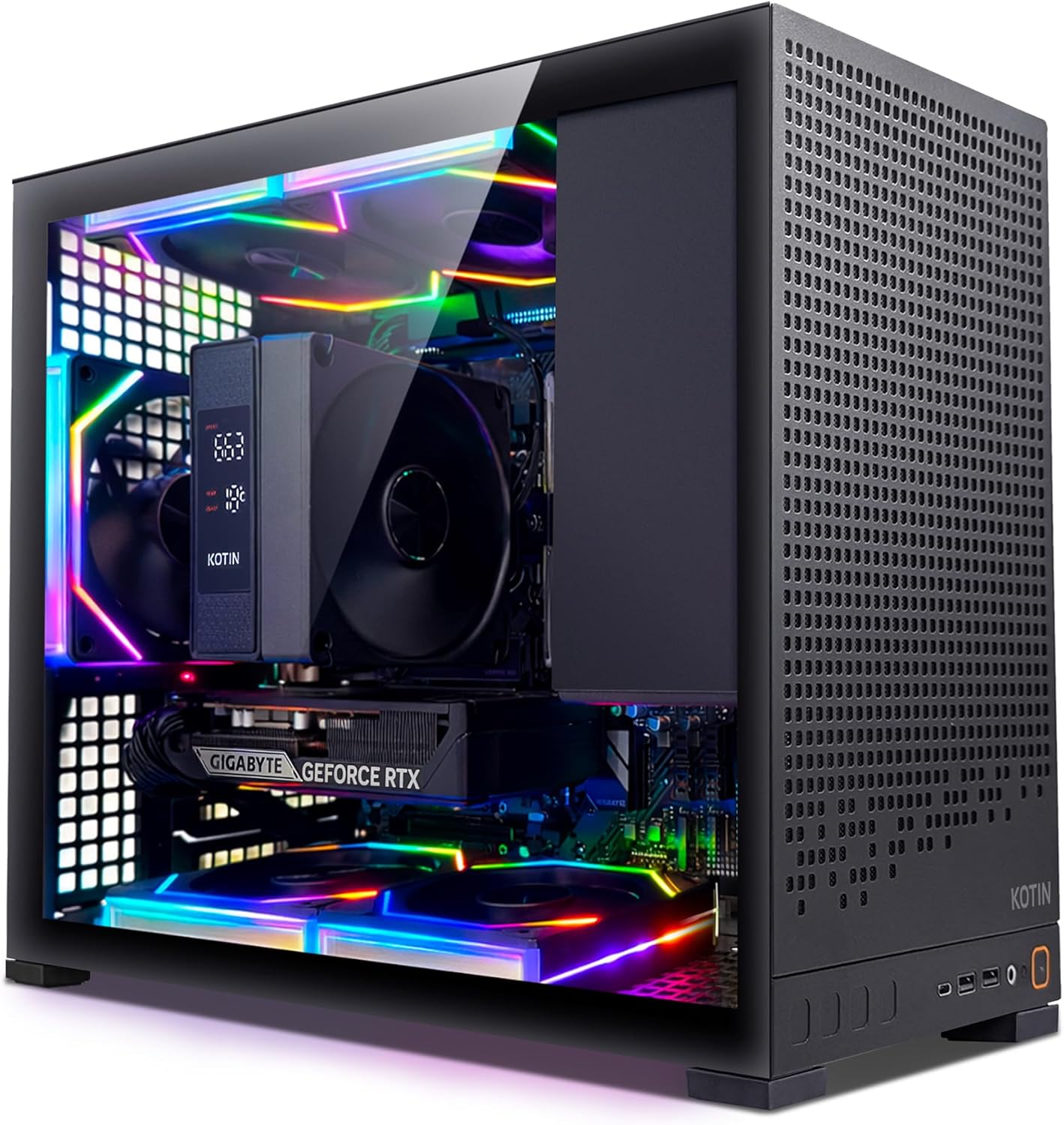 KOTIN Gaming PC D32B, AMD Ryzen 5 9600X Up to 5.4GHz, GeForce RTX 5060 8GB, 650W 80 Plus Gold PSU, Digital Display Air Cooler, 5 ARGB Fans, 16GB DDR5 6000MHz, 1TB PCIe 4.0 SSD, WiFi 7 Win11 Home