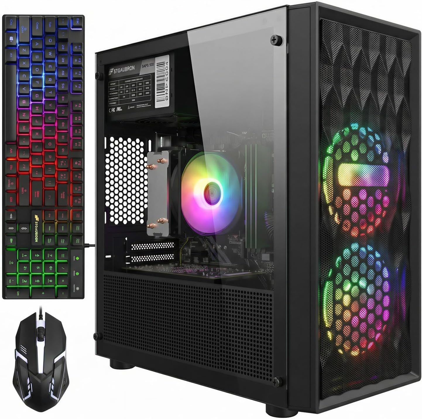 STGAubron Gaming PC Desktop Computer, AMD Ryzen 5 5500 up to 4.2GHz, GeForce RTX 3050 6G, 16GB DDR4, 512G SSD, WiFi 6 & BT 5.0, RGB Fan x 2, Windows 11 Home