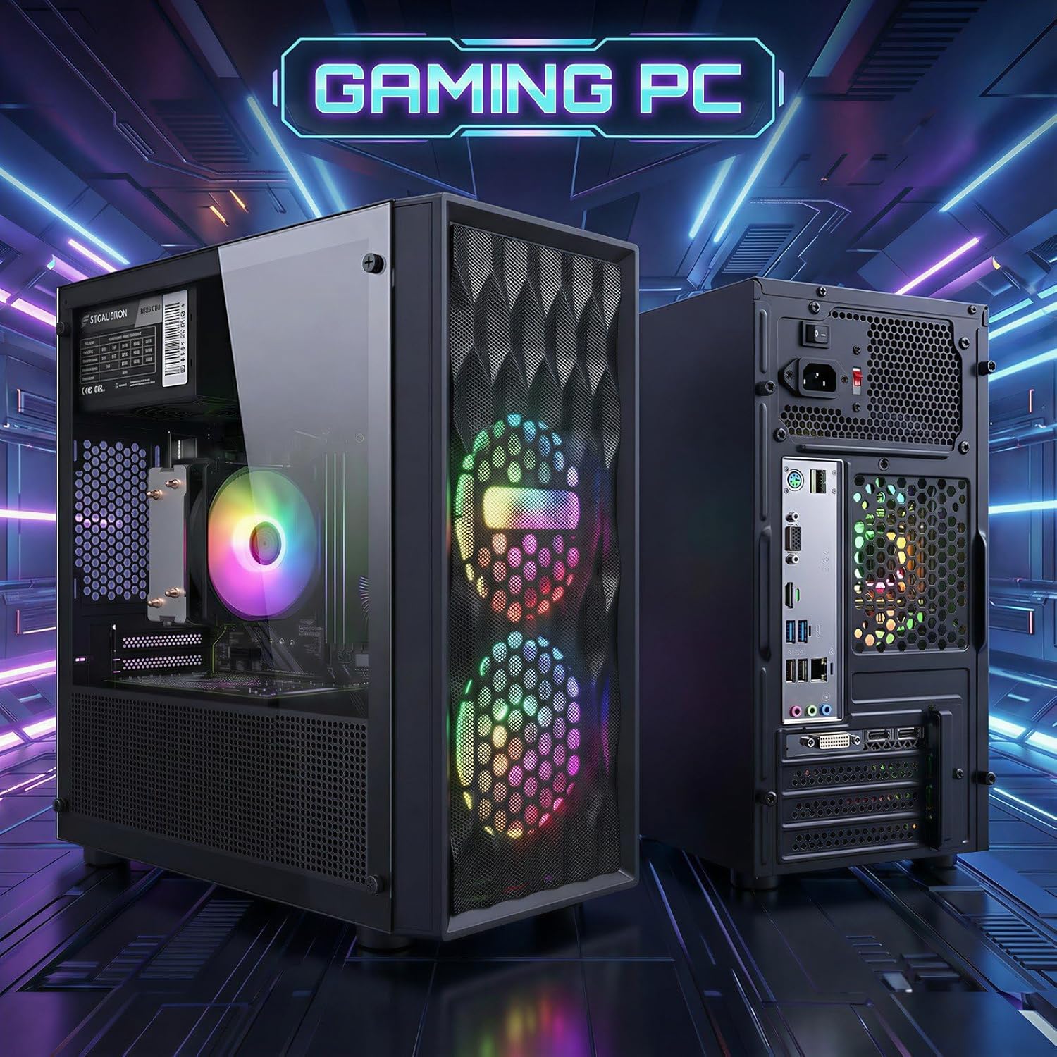STGAubron Gaming PC Desktop Computer, AMD Ryzen 5 5500 up to 4.2GHz, GeForce RTX 3050 6G, 16GB DDR4, 512G SSD, WiFi 6 & BT 5.0, RGB Fan x 2, Windows 11 Home