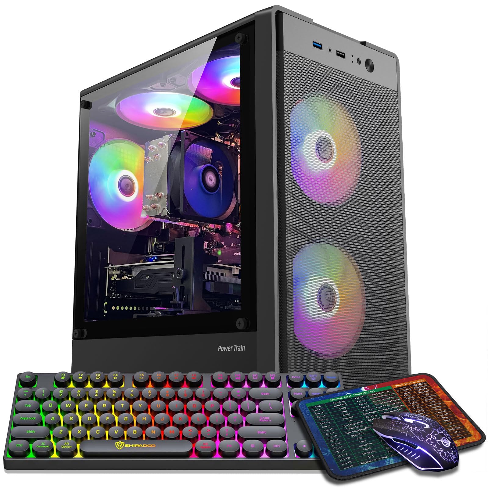 Gaming PC Desktop Computer, Intel Core I7 up to 3.9GHz, GTX 1050Ti 4G GDDR5, 16G RAM, 512GB SSD, WiFi 5.0, Prebuilt Gaming PC Tower Computer with 5 RGB Fan