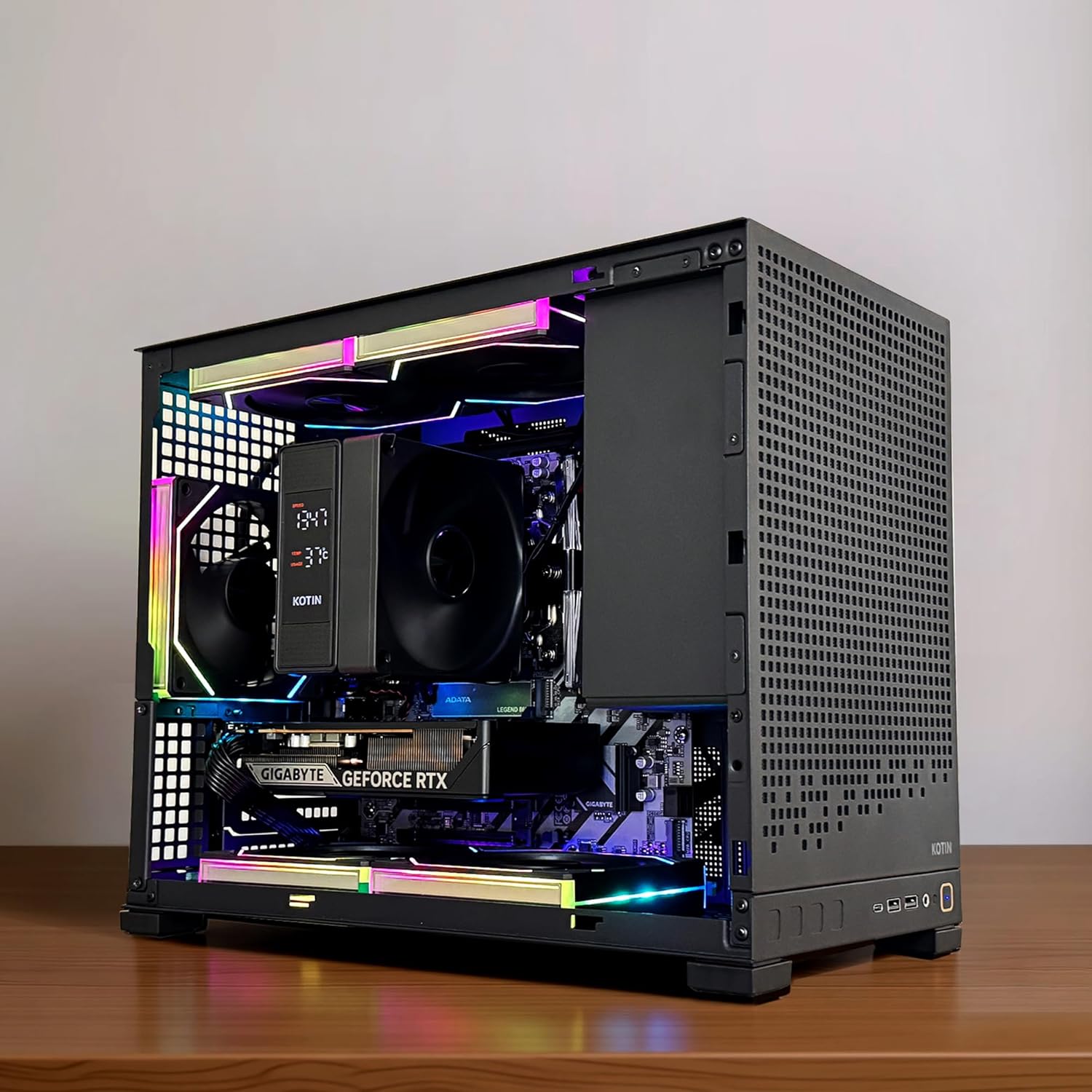 KOTIN Gaming PC D32B, AMD Ryzen 5 9600X Up to 5.4GHz, GeForce RTX 5060 8GB, 650W 80 Plus Gold PSU, Digital Display Air Cooler, 5 ARGB Fans, 16GB DDR5 6000MHz, 1TB PCIe 4.0 SSD, WiFi 7 Win11 Home