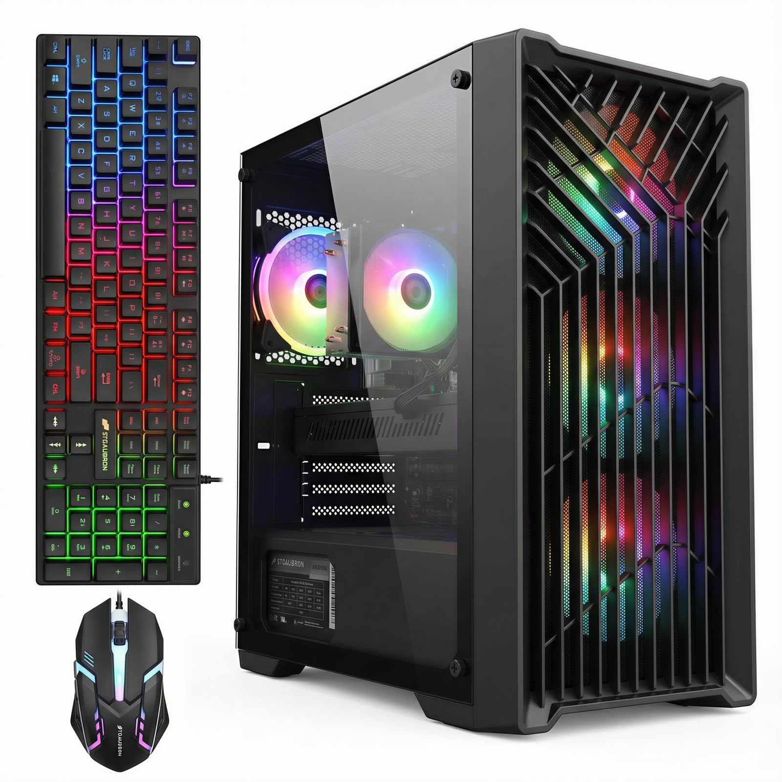 STGAubron Gaming PC Desktop Computer, AMD Ryzen 5 5500 up to 4.2GHz, GeForce RTX 3050 6G, 16GB DDR4, 512G SSD, WiFi 6 & BT 5.0, RGB Fan x 2, Windows 11 Home