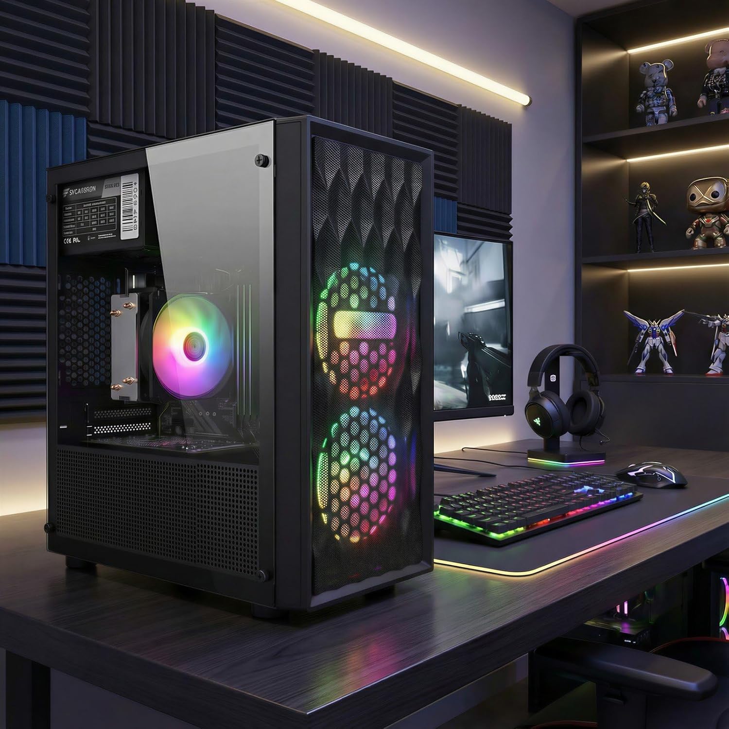 STGAubron Gaming PC Desktop Computer, AMD Ryzen 5 5500 up to 4.2GHz, GeForce RTX 3050 6G, 16GB DDR4, 512G SSD, WiFi 6 & BT 5.0, RGB Fan x 2, Windows 11 Home